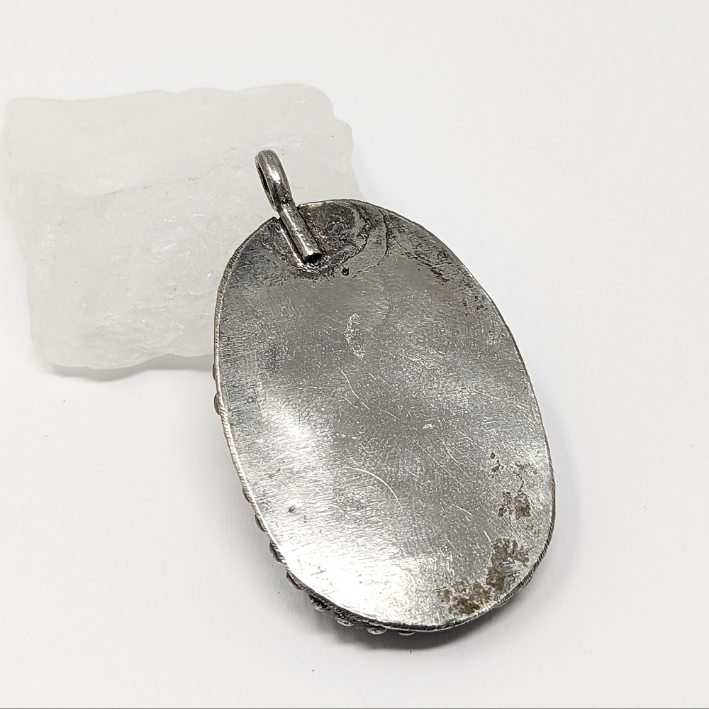 Vintage sterling silver oval handmade artisan handcrafted stone pendant 925 - Picture 7 of 7